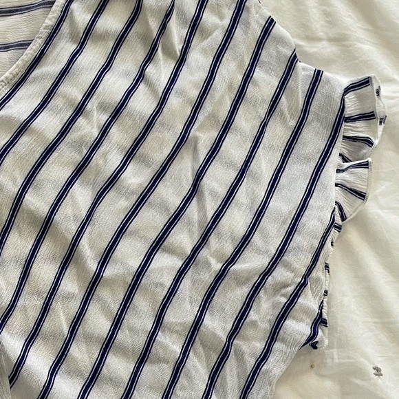 Blue and white striped flowy blouse with front tie - Picture 3 of 5